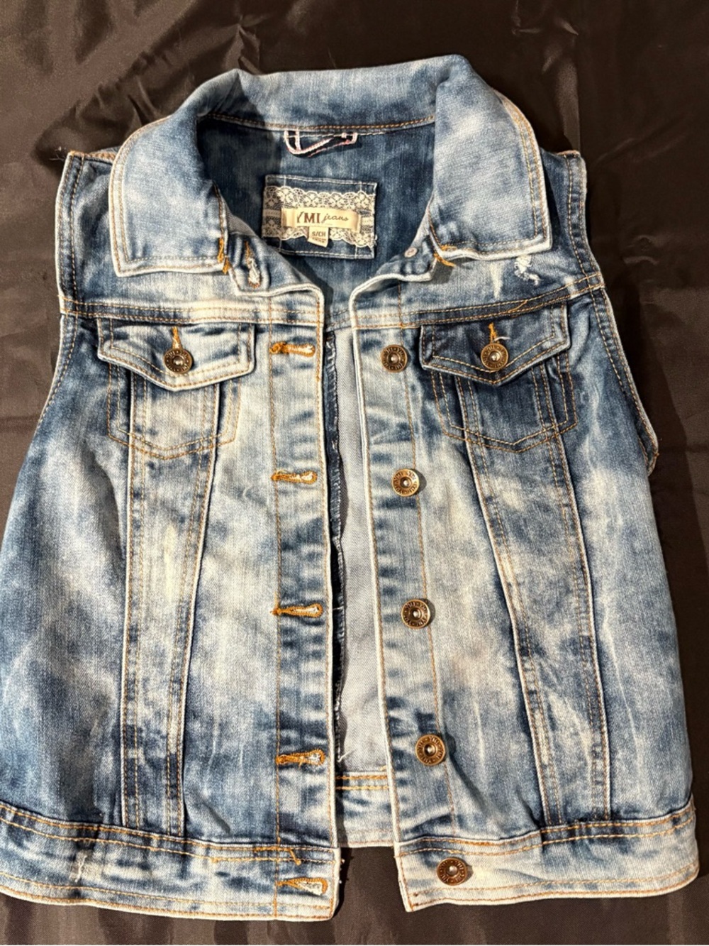 YMI Jeans Sleeveless Denim Vest Women’s Small Acid Wash Distressed Y2K grunge